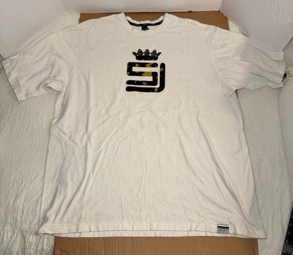 Sean John White T-Shirt with Crown and SJ Logo Graphic Size XXL